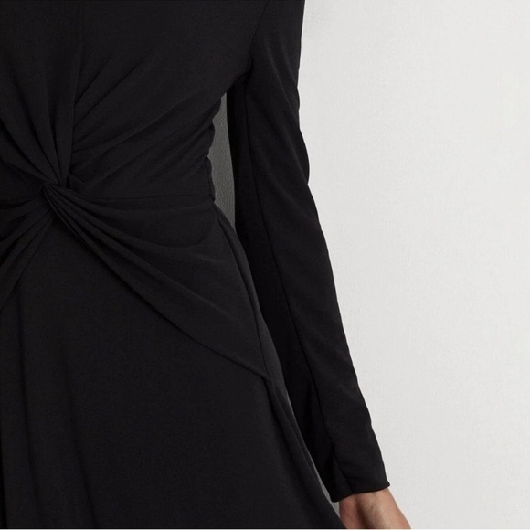 LAUREN RALPH LAUREN Black Twist Front Surplice Midi Dress V-Neck Long Sleeve 12 - Picture 5 of 7